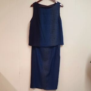 Lafayette 148 New York 2 Piece Gradient Blue A Line Skirt & Sleeveless Top Sz 14